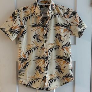 Boys Cream Short-Sleeve Tropical Print Button-Down Shirt